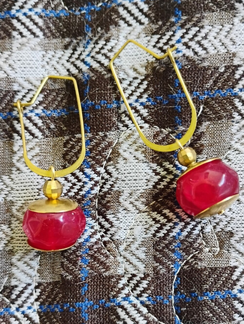 Handmade Faceted Ruby U Hoops - Picture 5 of 6